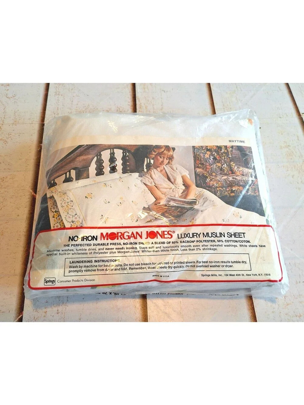 Vintage Morgan Jones Maytime Double Fitted Sheet NEW Yellow Floral 54